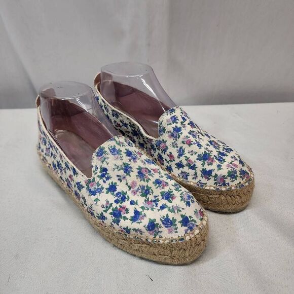 Love Shack Fancy Espadrille Manebi Floral Size 37 Blue Round-Toe Platform Slip-O - Picture 1 of 9